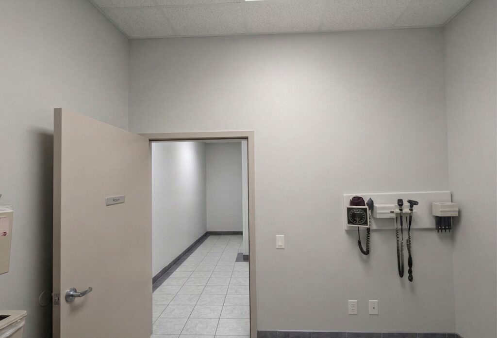 Pristine, fully restored medical exam room in Toronto after Inaudible's zero-demo acoustic soundproofing retrofit.